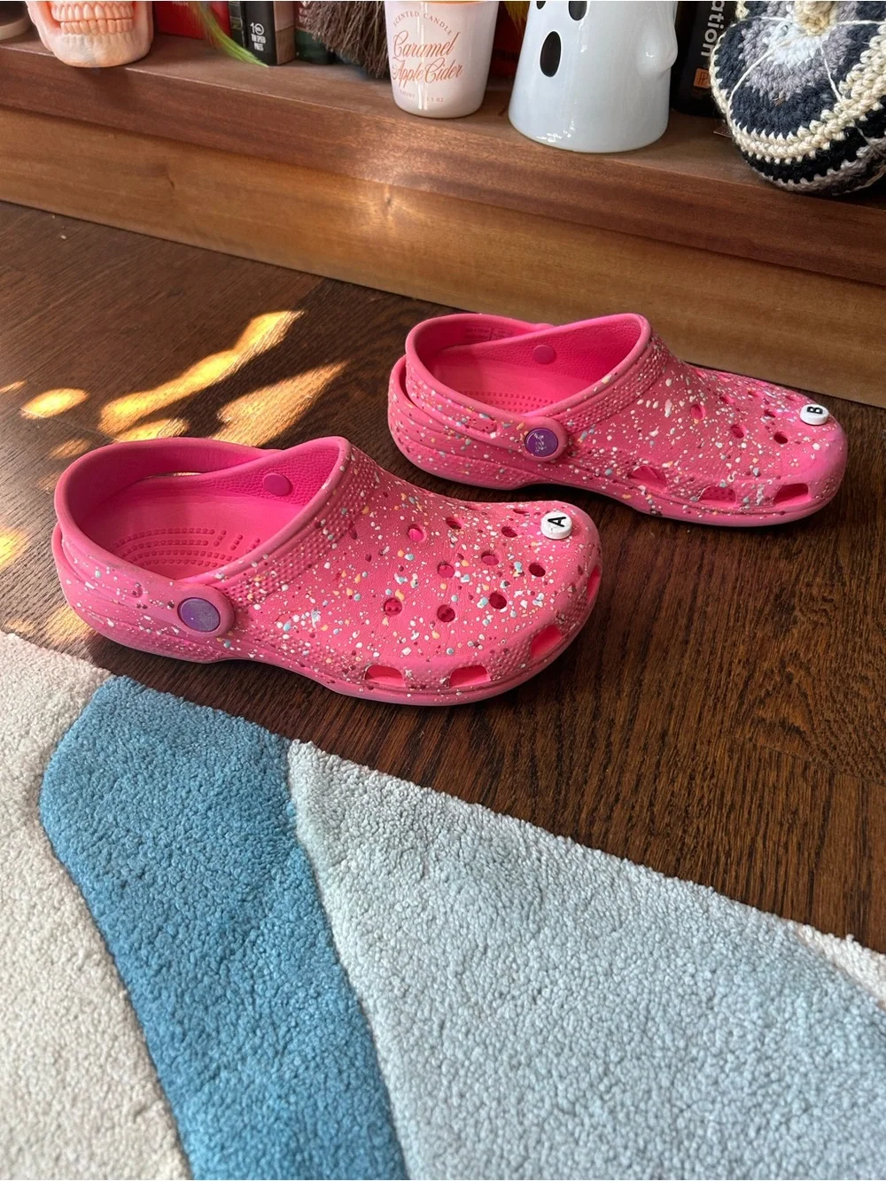 Crocs Kids Pink Paint Splatter Clogs Size J3